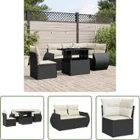 The Living Store 6-tlg. Garten-Sofagarnitur mit Kissen Schwarz Poly Rattan