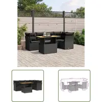 The Living Store 5-tlg. Garten-Sofagarnitur mit Kissen Schwarz Poly Rattan