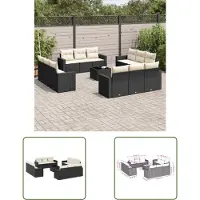 The Living Store 13-tlg. Garten-Sofagarnitur mit Kissen Schwarz Poly Rattan