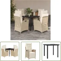 The Living Store 5-tlg. Garten-Essgruppe mit Kissen Beige Poly Rattan