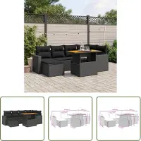 The Living Store 7-tlg. Garten-Sofagarnitur mit Kissen Schwarz Poly Rattan