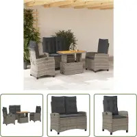 The Living Store 4-tlg. Garten-Essgruppe mit Kissen Grau Poly Rattan