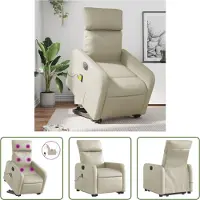 The Living Store Massagesessel mit Aufstehhilfe Elektrisch Creme Kunstleder