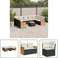 The Living Store 10-tlg. Garten-Sofagarnitur mit Kissen Schwarz Poly Rattan