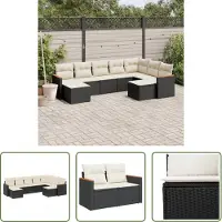 The Living Store 9-tlg. Garten-Sofagarnitur mit Kissen Schwarz Poly Rattan