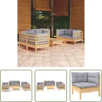 The Living Store 7-tlg. Garten-Lounge-Set mit Grauen Kissen Kiefer Massivholz