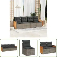 The Living Store 4-tlg. Garten-Sofagarnitur mit Kissen Grau Poly Rattan