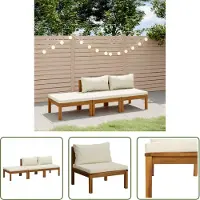 The Living Store 3-tlg. Garten-Lounge-Set mit Creme Kissen Massivholz Akazie
