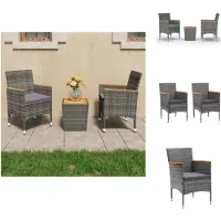 vidaXL 3-tlg. Bistro-Set Poly Rattan und Akazienholz Grau - Gartenmöbel-Sets