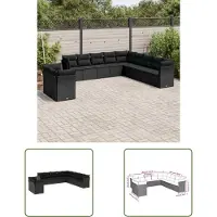 The Living Store 11-tlg. Garten-Sofagarnitur mit Kissen Schwarz Poly Rattan