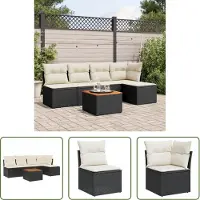The Living Store 6-tlg. Garten-Sofagarnitur mit Kissen Schwarz Poly Rattan