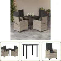 The Living Store 5-tlg. Garten-Essgruppe mit Kissen Hellgrau Poly Rattan