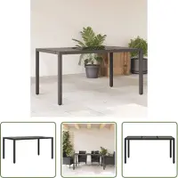 The Living Store Gartentisch mit Glasplatte Schwarz 150x90x75 cm Poly Rattan