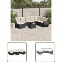 The Living Store 9-tlg. Garten-Sofagarnitur mit Kissen Schwarz Poly Rattan