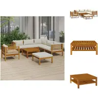 vidaXL 8-tlg. Garten-Lounge-Set mit Creme Kissen Massivholz Akazie - Gartenmöbel-Sets