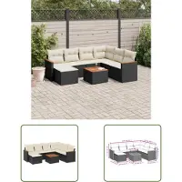 The Living Store 8-tlg. Garten-Sofagarnitur mit Kissen Schwarz Poly Rattan