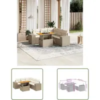 The Living Store 6-tlg. Garten-Sofagarnitur mit Kissen Beige Poly Rattan