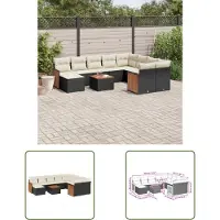 The Living Store 11-tlg. Garten-Sofagarnitur mit Kissen Schwarz Poly Rattan
