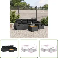 The Living Store 6-tlg. Garten-Sofagarnitur mit Kissen Schwarz Poly Rattan