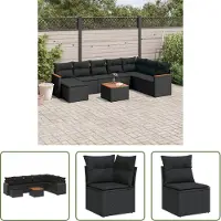 The Living Store 9-tlg. Garten-Sofagarnitur mit Kissen Schwarz Poly Rattan