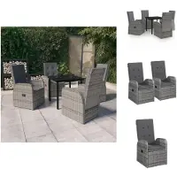 vidaXL 5-tlg. Garten-Essgruppe mit Kissen Grau - Gartenmöbel-Sets