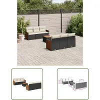 The Living Store 7-tlg. Garten-Sofagarnitur mit Kissen Schwarz Poly Rattan