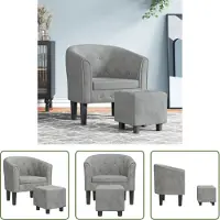 The Living Store Clubsessel mit Fußhocker Hellgrau Samt