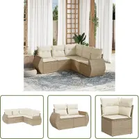 The Living Store 5-tlg. Garten-Sofagarnitur mit Kissen Beige Poly Rattan
