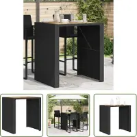 The Living Store Gartentisch mit Holzplatte Schwarz 105x80x110 cm Poly Rattan