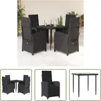 The Living Store 5-tlg. Garten-Essgruppe mit Kissen Schwarz Poly Rattan