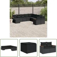 The Living Store 11-tlg. Garten-Sofagarnitur mit Kissen Schwarz Poly Rattan