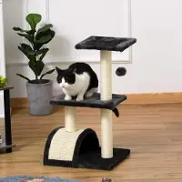 Sweiko Kratzbaum 72 cm Katzenturm mit Plüschballen, Sisalstämme, Plattform, Kratzbrett mehrstöckiger Katzenkratzbaum, Kletterbaum, für mittelgroße Katzen, Grau