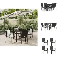 vidaXL 5-tlg. Garten-Essgruppe mit Kissen Schwarz Poly Rattan - Gartenmöbel-Sets