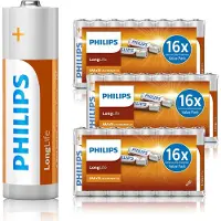 Philips AAA Longlife Batterien 48 Stück (3 Blister à 16 Stück) - Vorteilspack LR3 - Alkaline