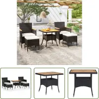The Living Store 5-tlg. Garten-Essgruppe Poly Rattan & Massivholz Akazie Schwarz