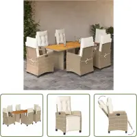 The Living Store 7-tlg. Garten-Essgruppe mit Kissen Beige Poly Rattan