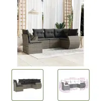 The Living Store 5-tlg. Garten-Sofagarnitur mit Kissen Grau Poly Rattan