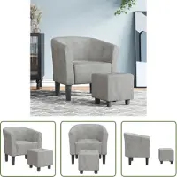 The Living Store Clubsessel mit Fußhocker Hellgrau Samt
