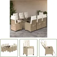 The Living Store 9-tlg. Garten-Essgruppe mit Kissen Beige Poly Rattan