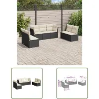 The Living Store 7-tlg. Garten-Sofagarnitur mit Kissen Schwarz Poly Rattan