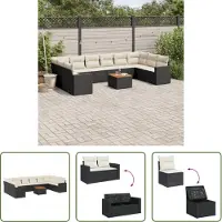 The Living Store 11-tlg. Garten-Sofagarnitur mit Kissen Schwarz Poly Rattan