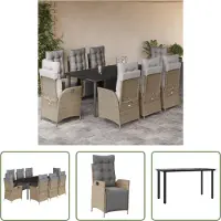 The Living Store 9-tlg. Garten-Essgruppe mit Kissen Beigemischung Poly Rattan