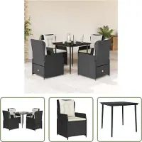 The Living Store 5-tlg. Garten-Essgruppe mit Kissen Schwarz Poly Rattan