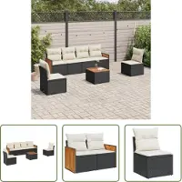 The Living Store 7-tlg. Garten-Sofagarnitur mit Kissen Schwarz Poly Rattan