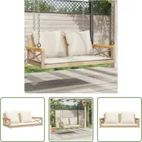 The Living Store Hängebank mit Kissen Beige 109x62x40 cm Poly Rattan