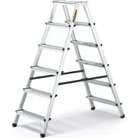 Drabest | Aluminium Haushaltsleiter - 2x6 Stufen - Zweiseitig Klappbar - Rutschfeste Stufen -Tragkraft 125 kg - Höhe 1,33 m