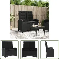 The Living Store Gartenbank Verstellbar mit Kissen Schwarz Poly Rattan