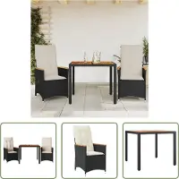 The Living Store 3-tlg. Bistro-Set mit Kissen Schwarz Poly Rattan
