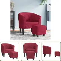 The Living Store Clubsessel mit Fußhocker Weinrot Samt