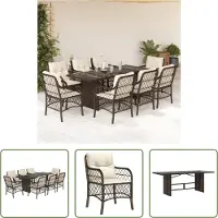 The Living Store 9-tlg. Garten-Essgruppe mit Kissen Braun Poly Rattan